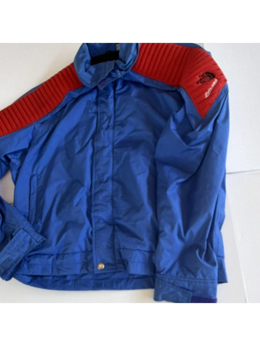 Vintage The North Face Men's Blue Red Solid Full Zip Logo Jacket Pockets Size M